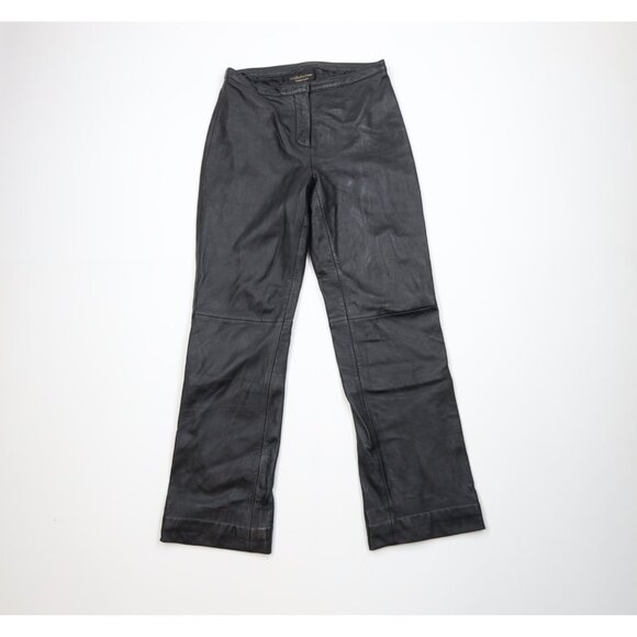 Vintage 90s Streetwear Womens 4 Distressed Soft Lambskin Leather Pants Black - Picture 1 of 15